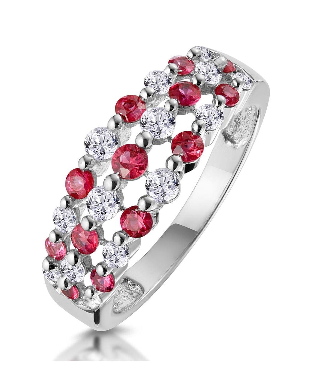 The Diamond Store White Ruby And Lab Diamond 3 Row Ring