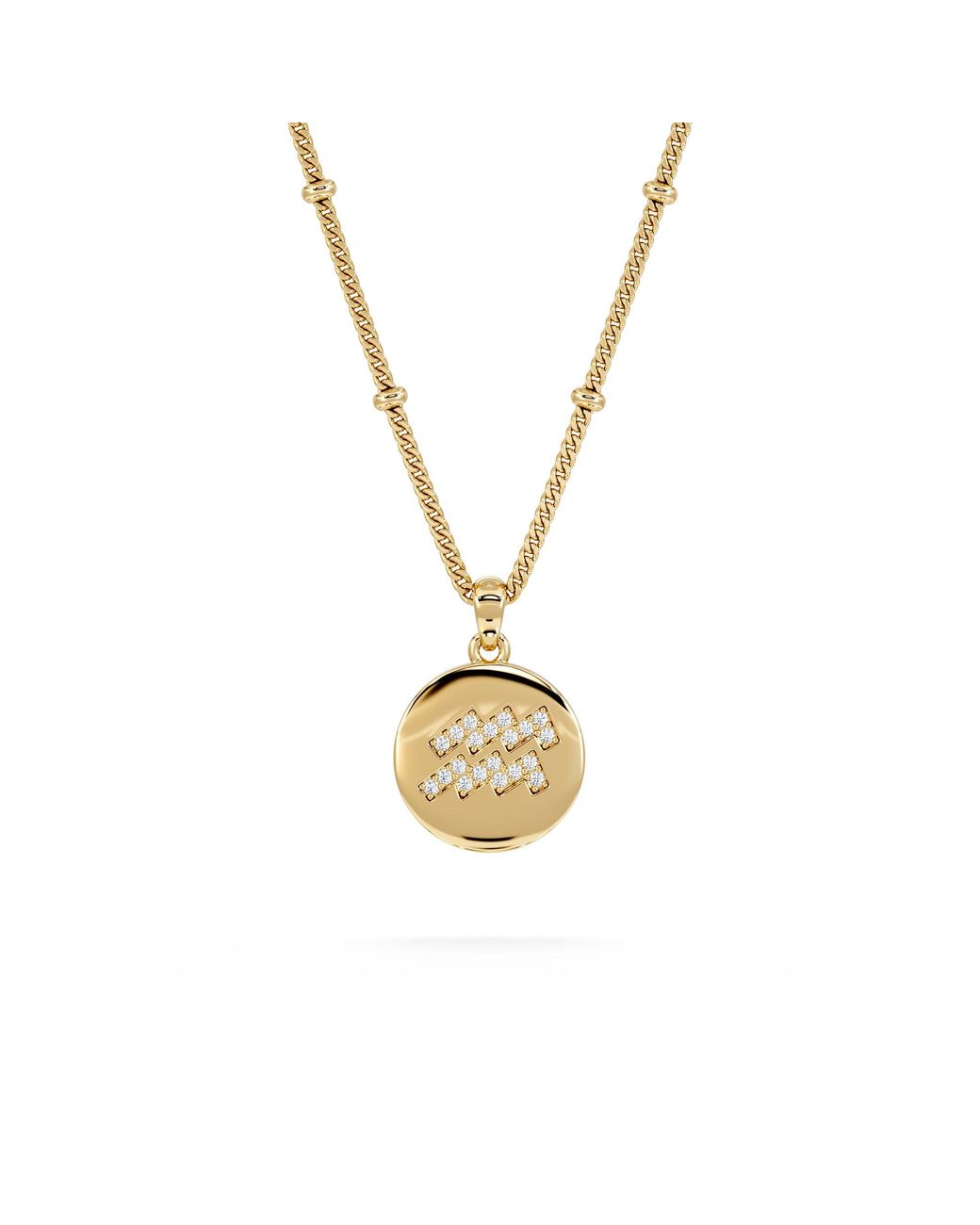 The Diamond Store Metallic Astrology Aquarius 0.07Ct Lab Grown Diamond Medallion Pendant Necklace