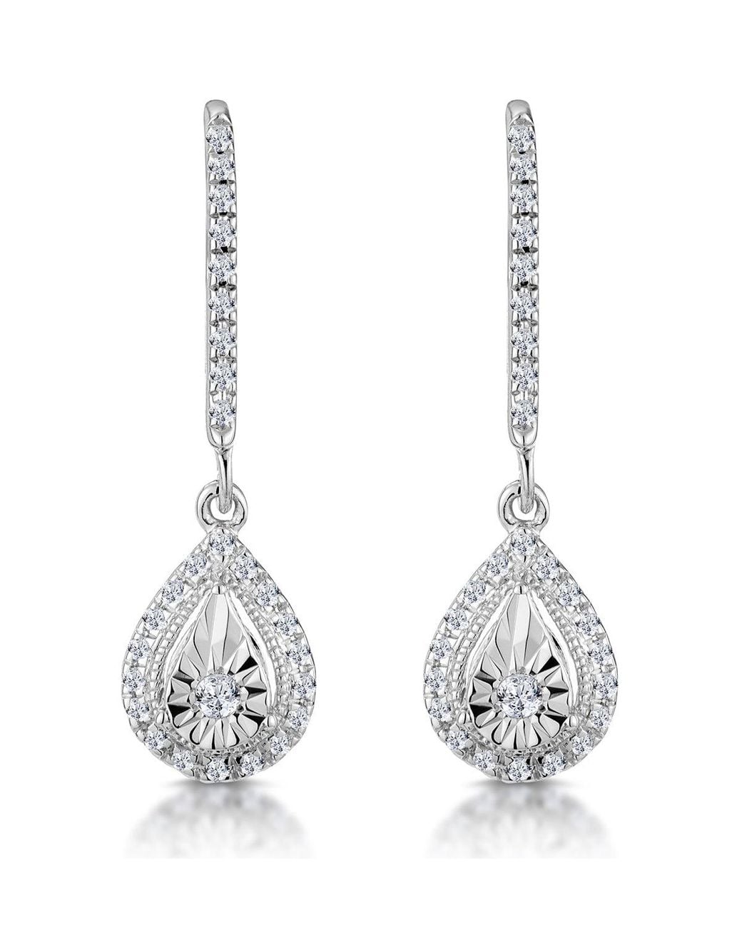 The Diamond Store Metallic Masami Diamond Pear Halo Earrings 0.20Ct Pave Set