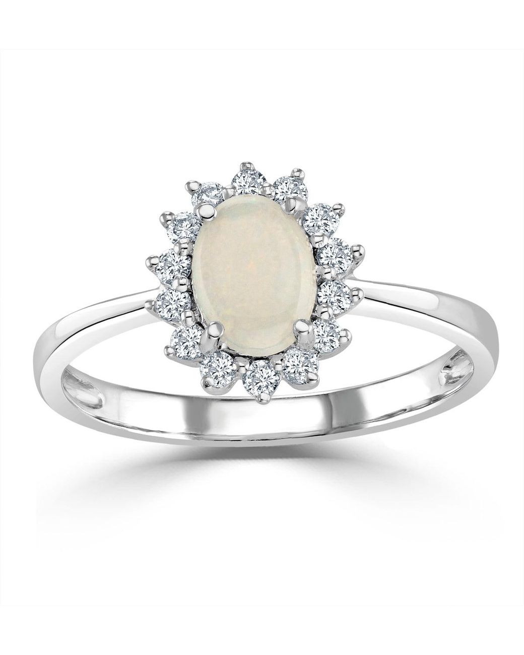 The Diamond Store Metallic Opal 7 X 5Mm And Diamond 9K Ring