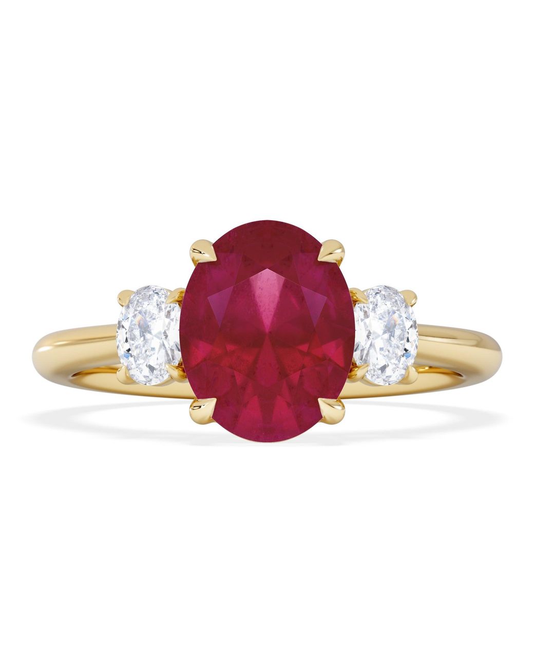 The Diamond Store Pink Solene 2.00Ct Oval Cut Lab Ruby And Lab Diamond 3 Stone Engagement Ring