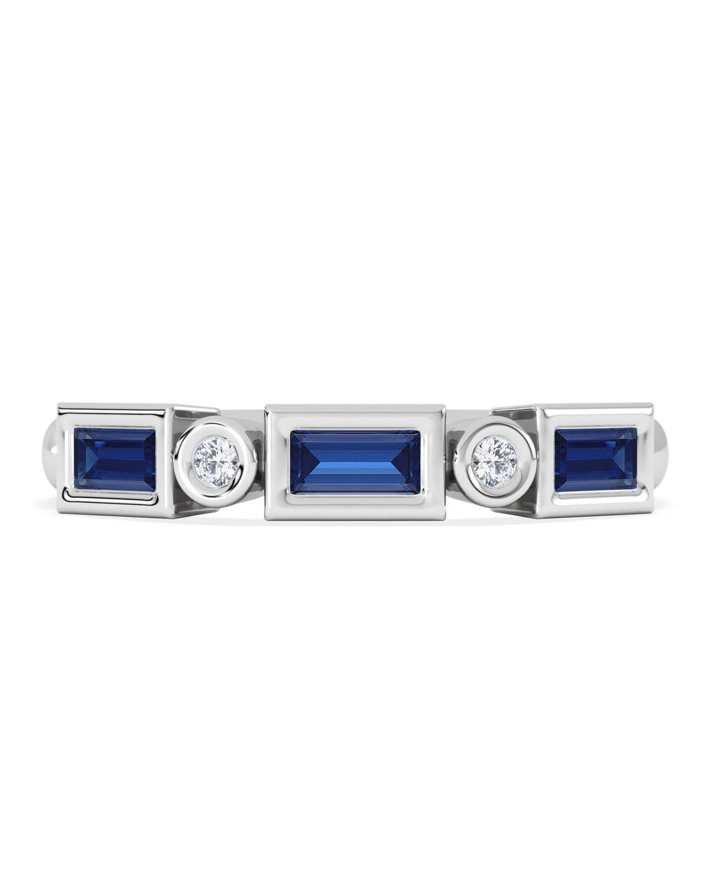 The Diamond Store Blue Forme 0.48Ct Baguette Cut Lab Sapphire 5 Stone Ring