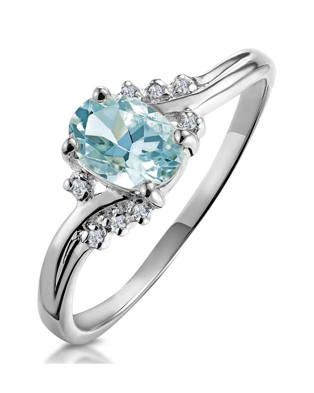 The Diamond Store Blue Aquamarine 0.70Ct And Diamond 18K Ring N4442