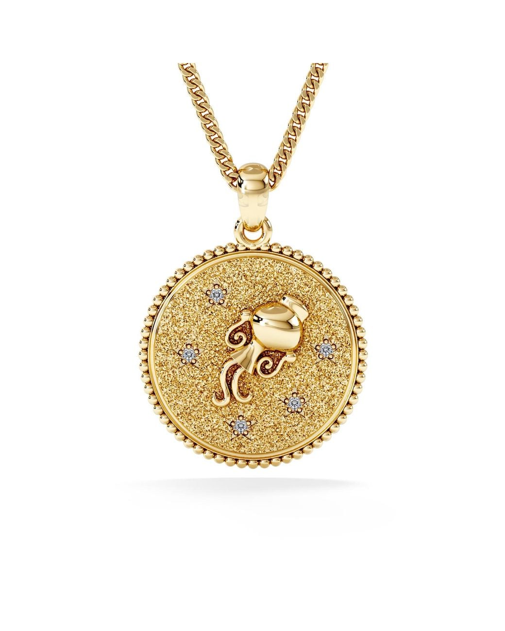The Diamond Store Metallic Zodiac Aquarius Necklace Medallion Lab Grown 0.02Ct
