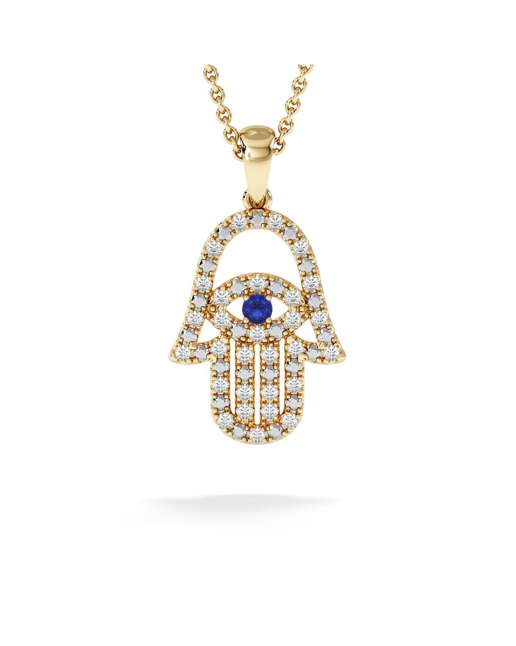 The Diamond Store Metallic Hamsa Fortune 0.05Ct Sapphire And 0.25Ct Lab Grown Diamond Pendant Necklace