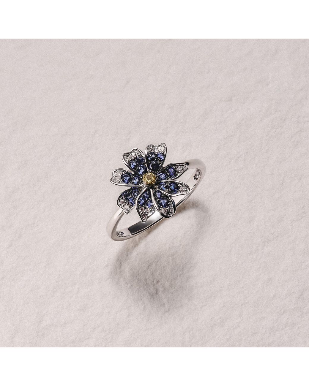 The Diamond Store Blue Stellato 0.47Ct Lab And Sapphire Flower Ring