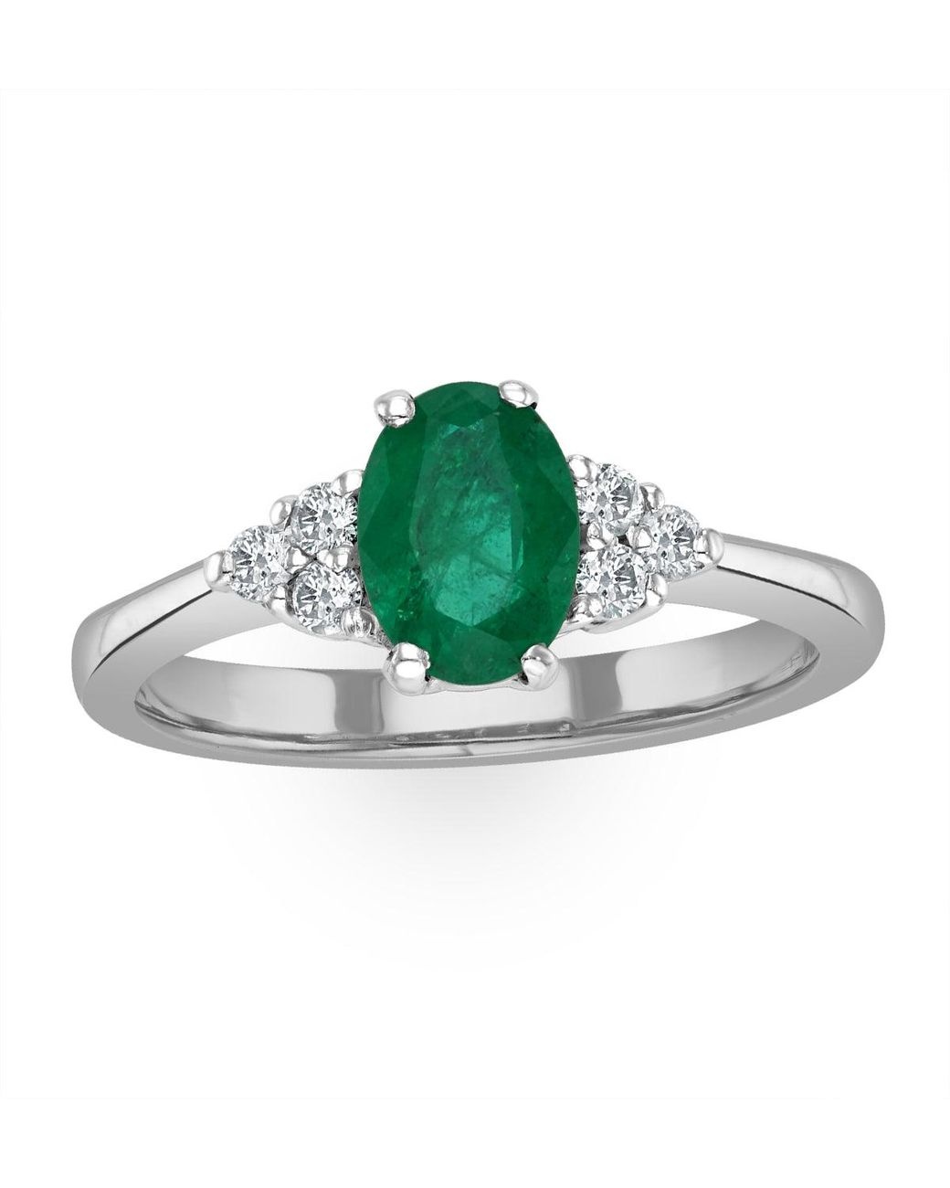 The Diamond Store Green Emerald 0.75Ct And Diamond 18K Ring