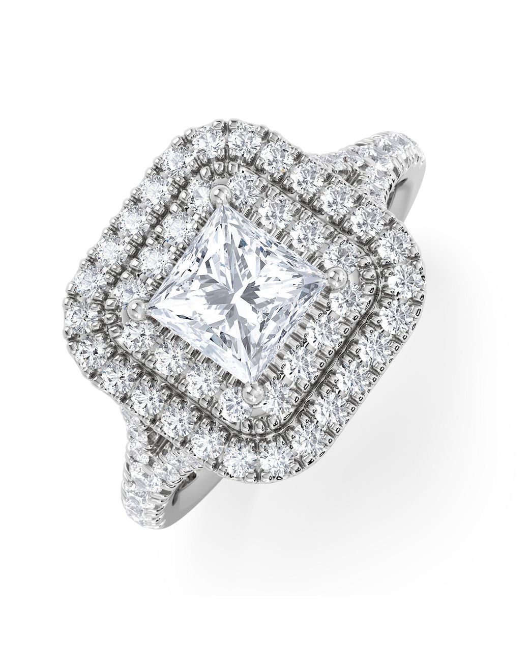 The Diamond Store White Cleopatra Lab Diamond Halo Engagement Ring 18K 1.85Ct F/Vs1