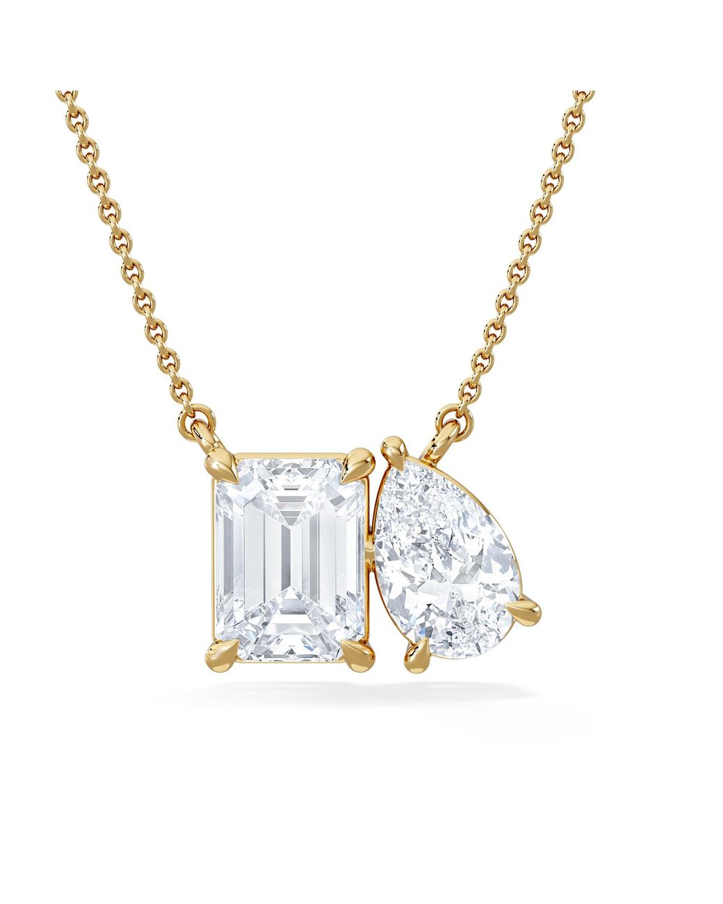 The Diamond Store Metallic Toi Et Moi 3.00Ct Emerald And Pear Cut Lab Diamond 2 Stone Necklace