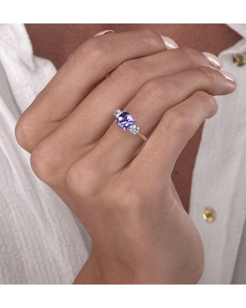 The Diamond Store Blue 1.60Ct Cushion Cut Tanzanite Diamond Asteria Ring