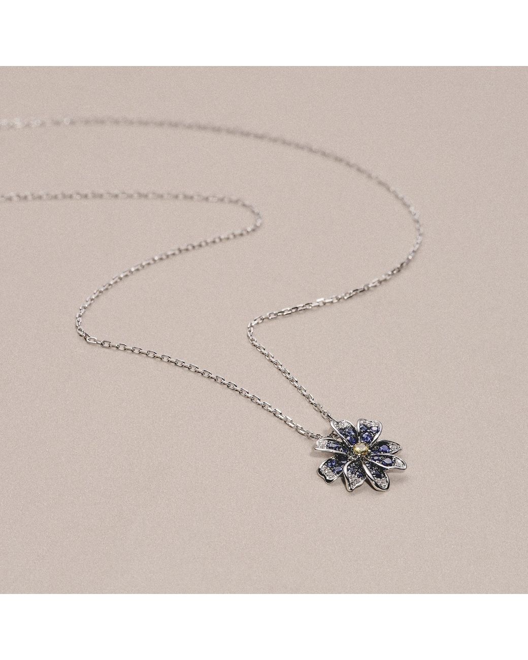 The Diamond Store White Stellato 0.46Ct Lab And Sapphire Flower Pendant Necklace