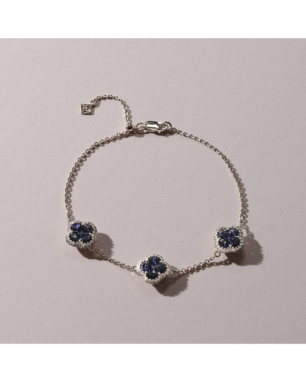 The Diamond Store Blue Alegria 3.00Ct Lab Sapphire 3 Clover Halo Bracelet