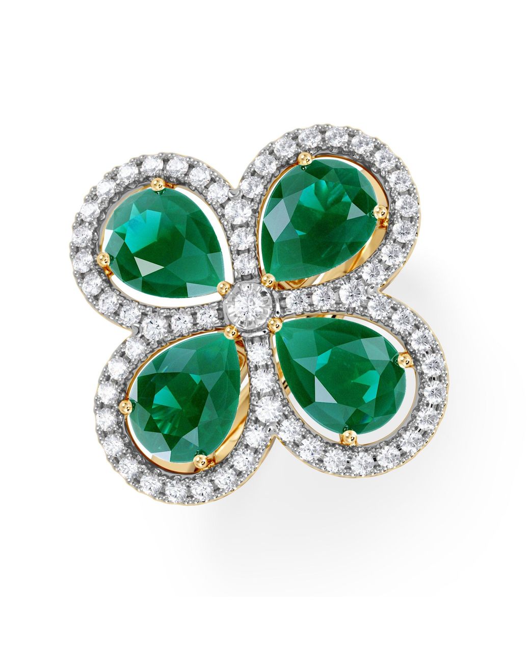 The Diamond Store Green Bloom 3.20Ct Lab Emerald And Lab Diamond Ring