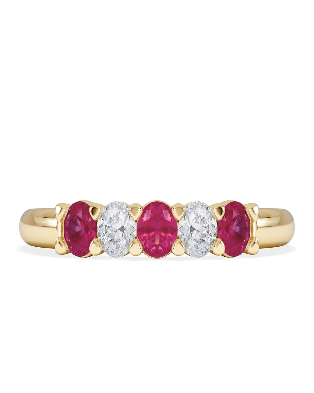 The Diamond Store Pink Solene 0.75Ct Oval Cut Lab Ruby And Lab Diamond Half Band Eternity Ring