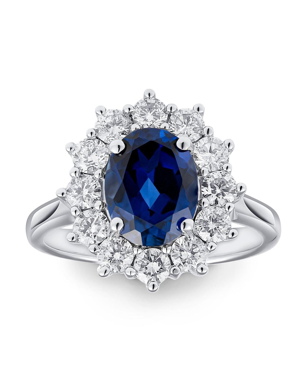 The Diamond Store Blue Lab Sapphire 2.3Ct And Lab Diamond 1Ct Cluster Ring
