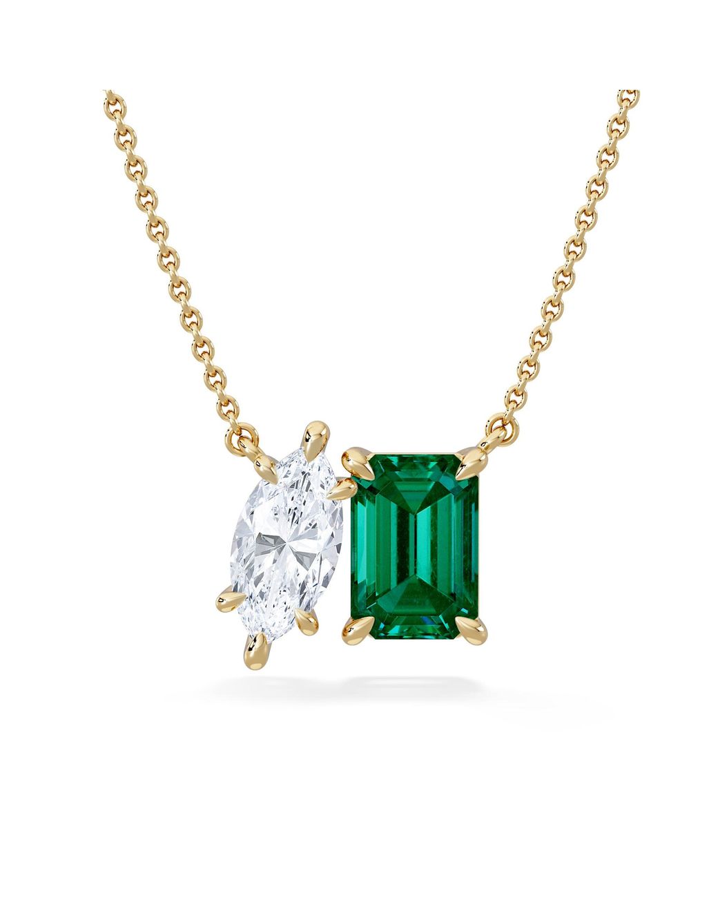 The Diamond Store Green Toi Et Moi 1.50Ct Marquise Lab Diamond And 2.50Ct Emerald Cut Lab Emerald Necklace