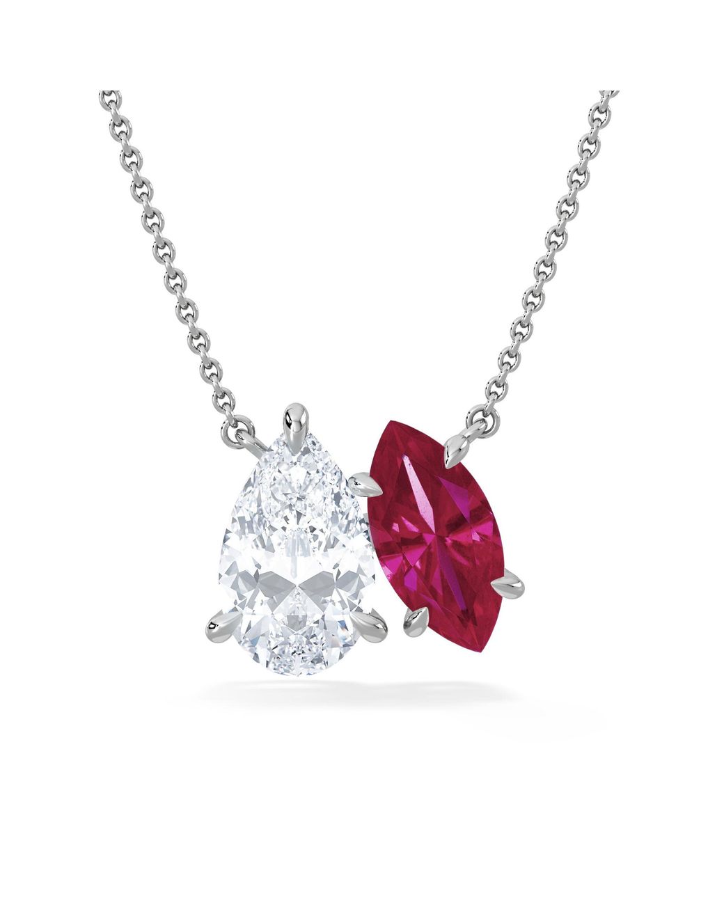 The Diamond Store Pink Toi Et Moi 1.50Ct Pear Lab Diamond And 1.30Ct Marquise Lab Ruby Necklace