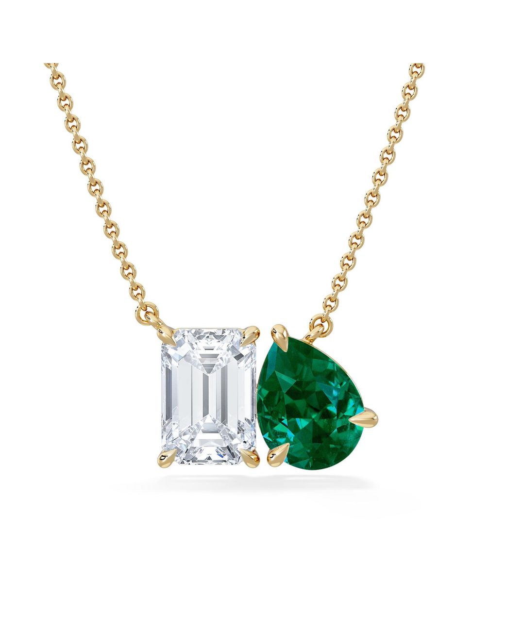 The Diamond Store Green Toi Et Moi 1.50Ct Emerald Cut Lab Diamond And 1.30Ct Pear Lab Emerald Necklace