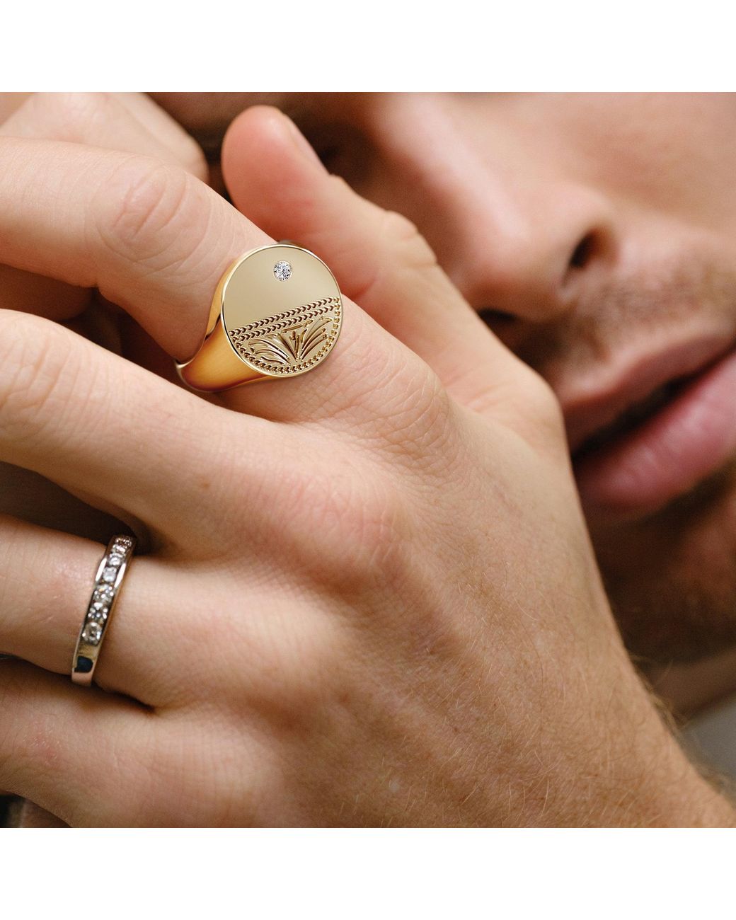 The Diamond Store Metallic Crest 0.03Ct Lab Diamond Round Signet Ring for men