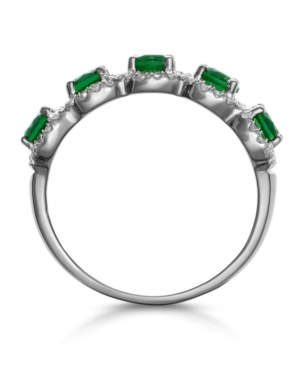 The Diamond Store Green Emerald And Diamond Halo 5 Stone Asteria Ring