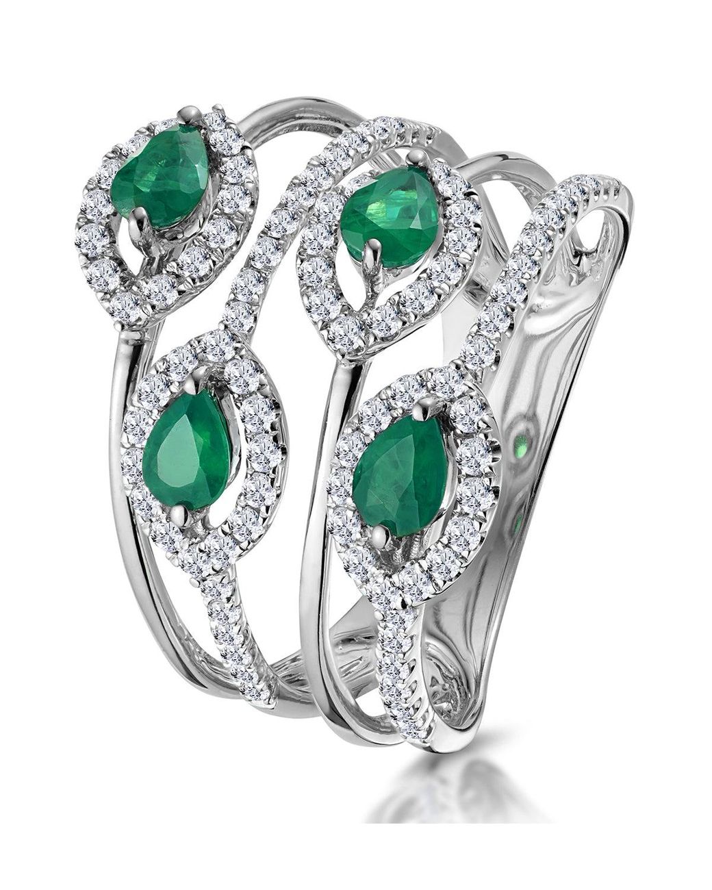 The Diamond Store Green Emerald And Diamond Halo Statement Ring 18Kw