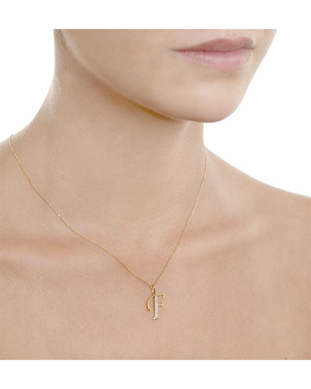 The Diamond Store Metallic Initial 'F' 0.05Ct Lab Diamond Pendant Necklace