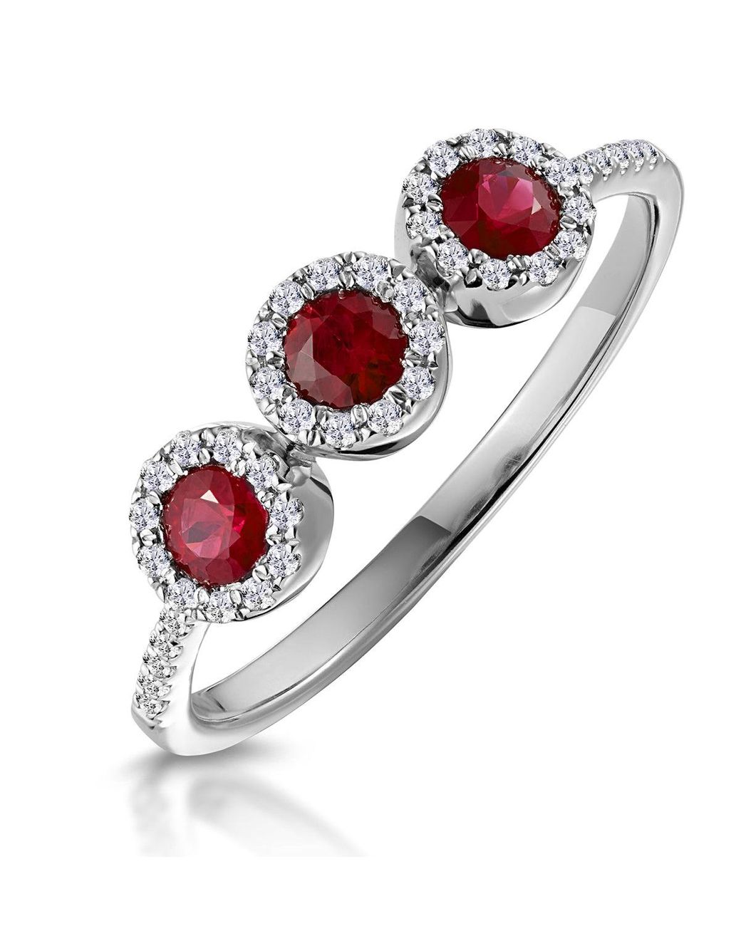 The Diamond Store Metallic Ruby And Lab Diamond Halo Trilogy Ring 9K