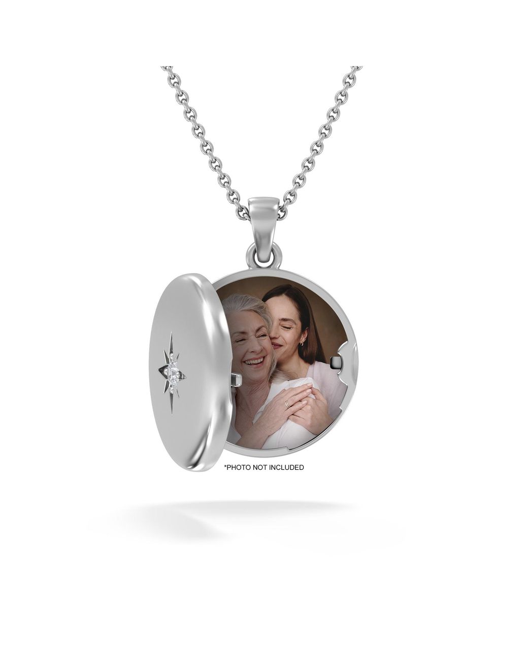 The Diamond Store Metallic Keepsake 0.06Ct Lab Diamond Round Locket Pendant Necklace