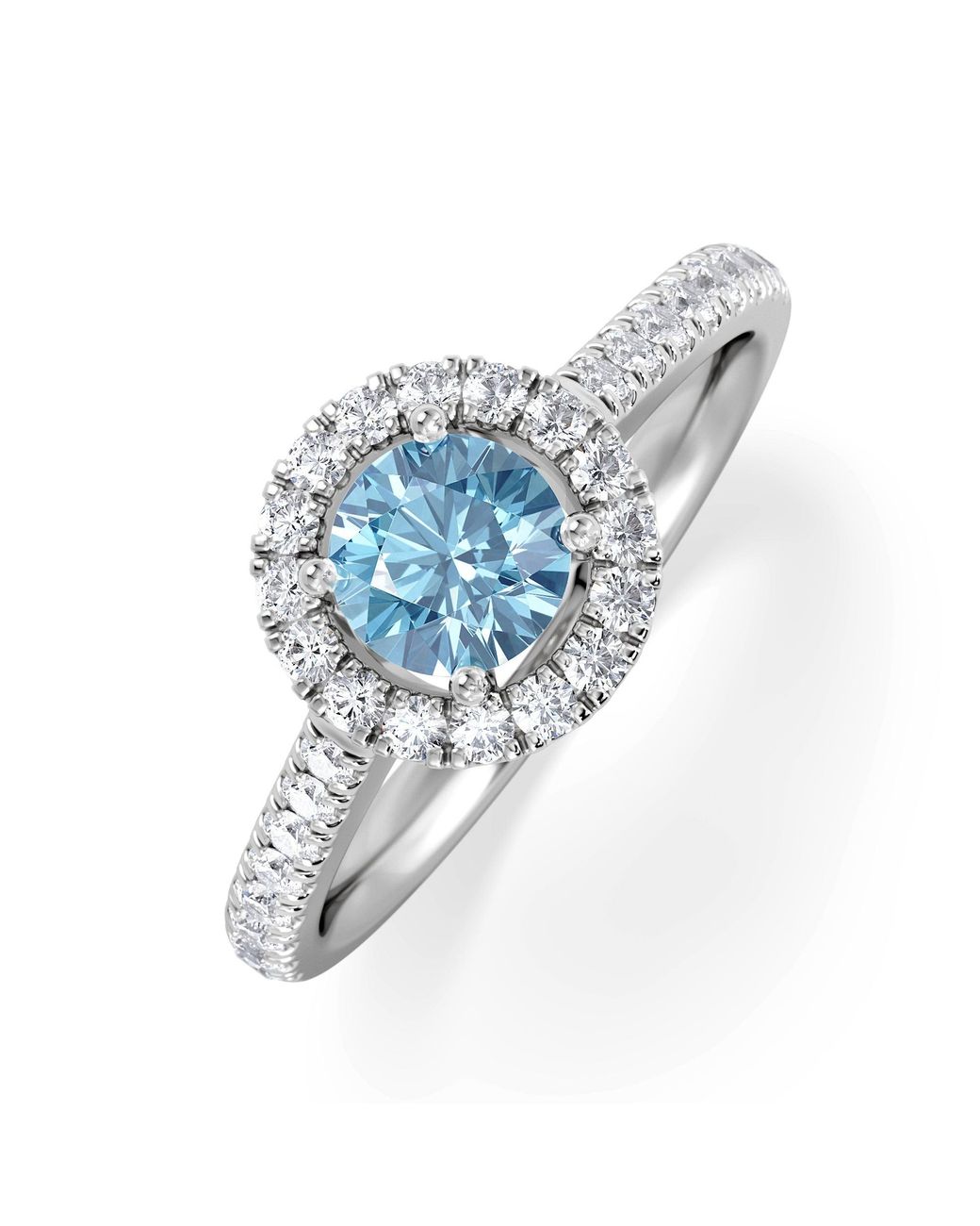 The Diamond Store Blue Halo Aquamarine 0.50Ct And Diamond 18K Ring
