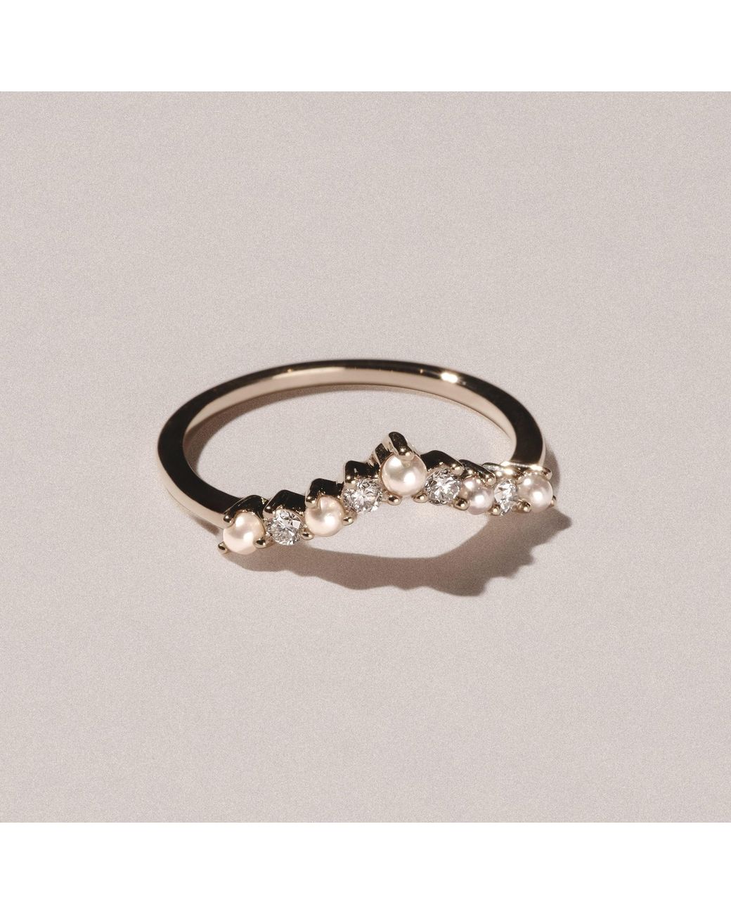 The Diamond Store Metallic Starlit Pearl And Lab Diamond Wishbone Ring