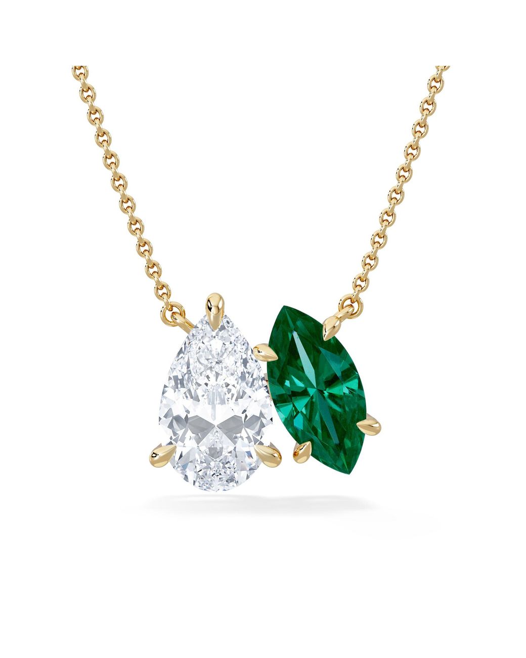 The Diamond Store Green Toi Et Moi 1.50Ct Pear Lab Diamond And 1.30Ct Marquise Lab Emerald Necklace