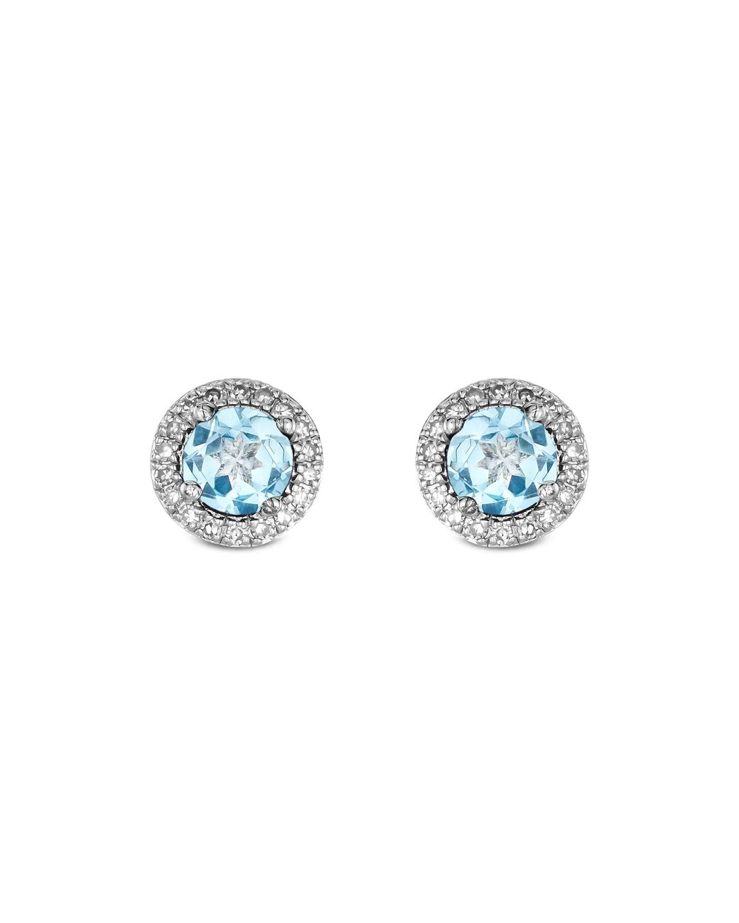 The Diamond Store Blue Stellato 0.75Ct Round Cut Topaz And Lab Diamond Halo Stud Earrings
