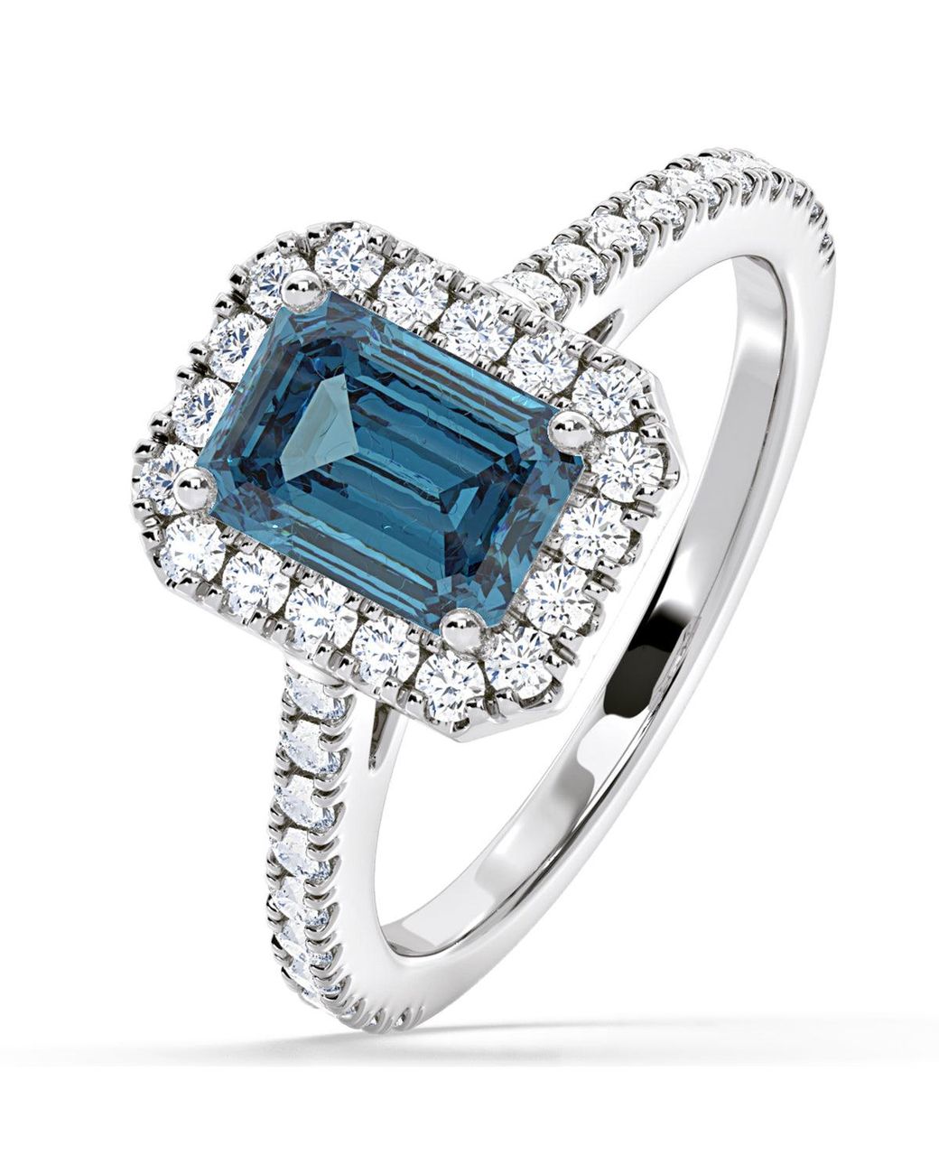 The Diamond Store Blue Annabelle Lab Diamond 1.65Ct Emerald Cut Halo Ring