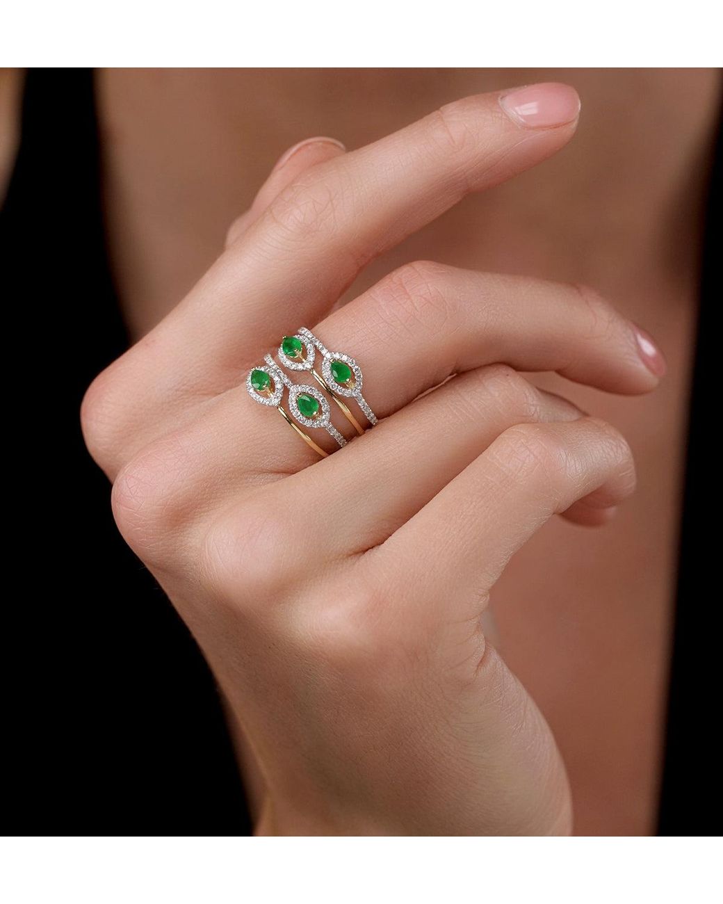 The Diamond Store Metallic Emerald And Diamond Halo Statement Ring 18K