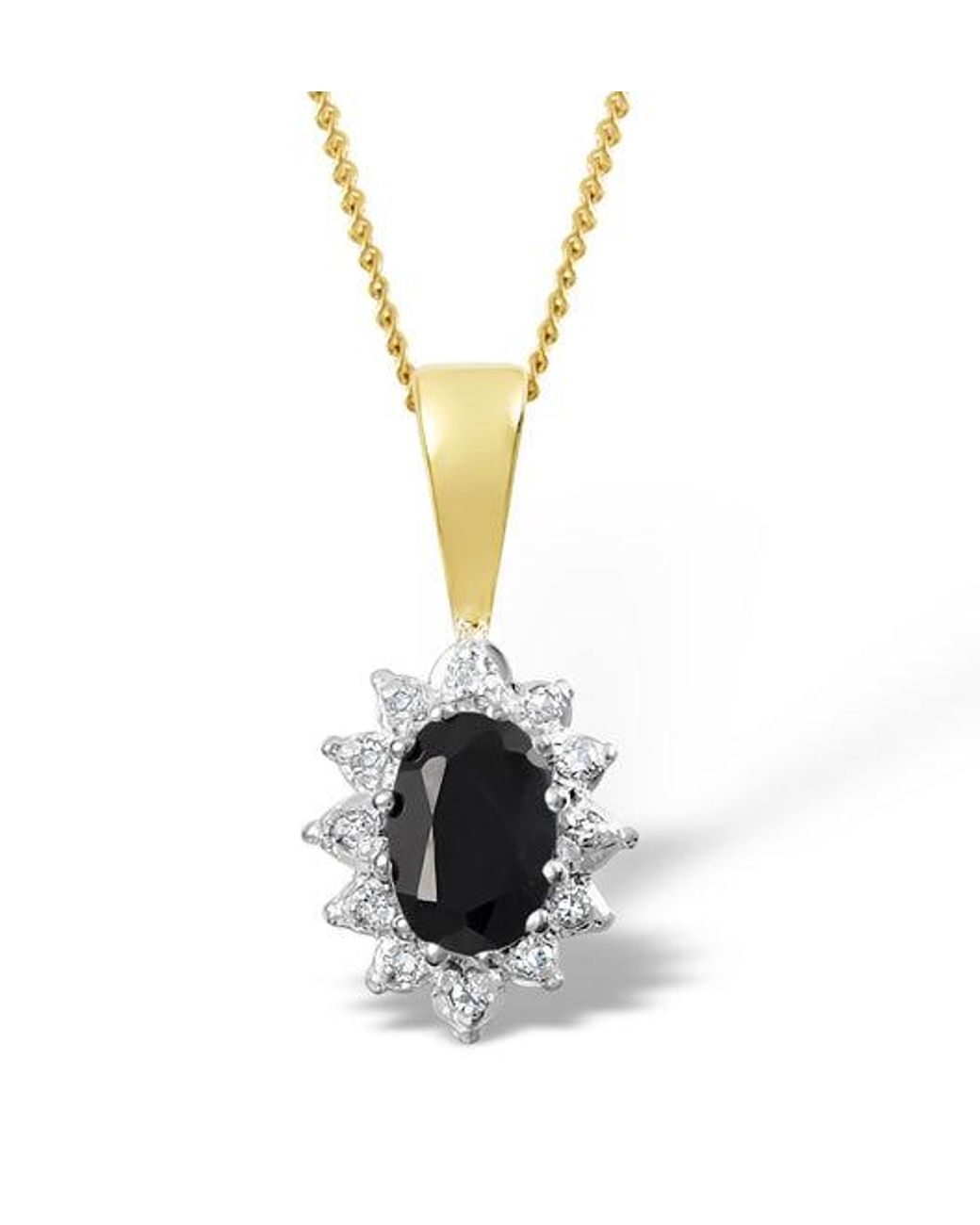 The Diamond Store Metallic Sapphire 6 X 4Mm And Diamond 9K Pendant Necklace