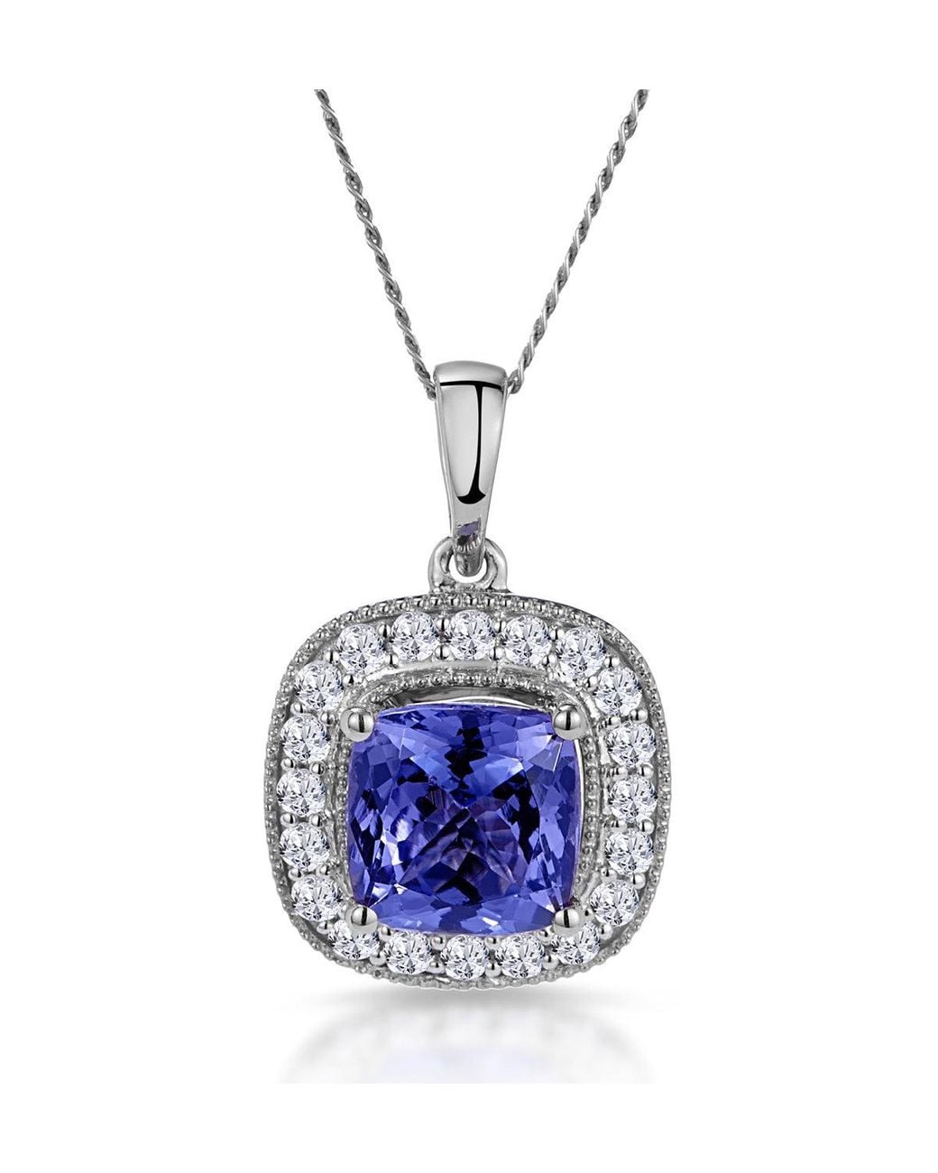 The Diamond Store Blue 1.60Ct Tanzanite Asteria Diamond Halo Pendant Necklace