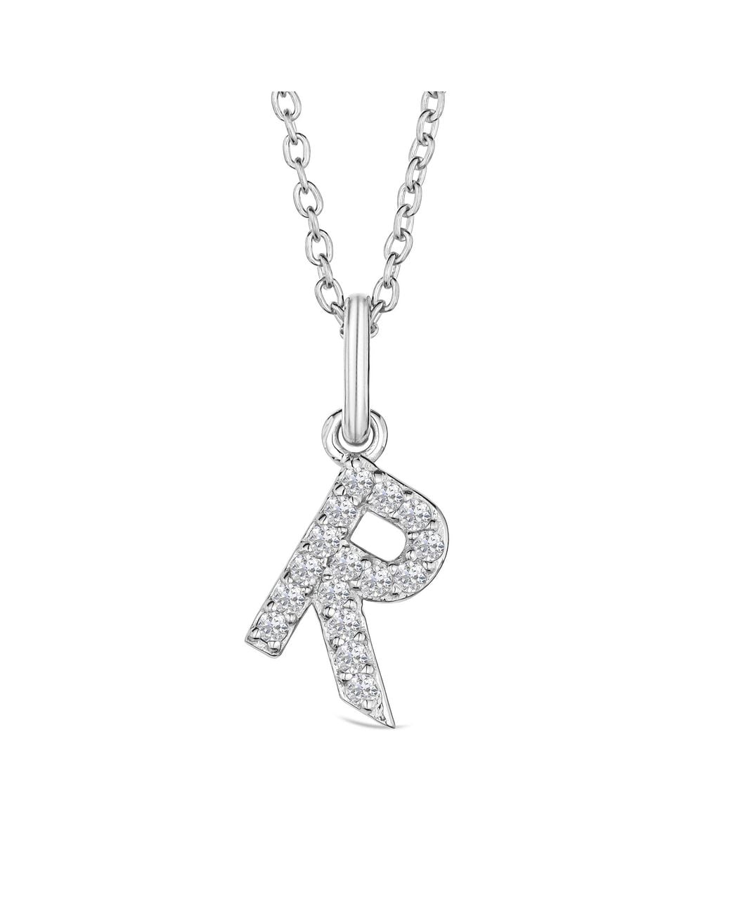 The Diamond Store Metallic Love Letter Initial R Lab Diamond Necklace Set