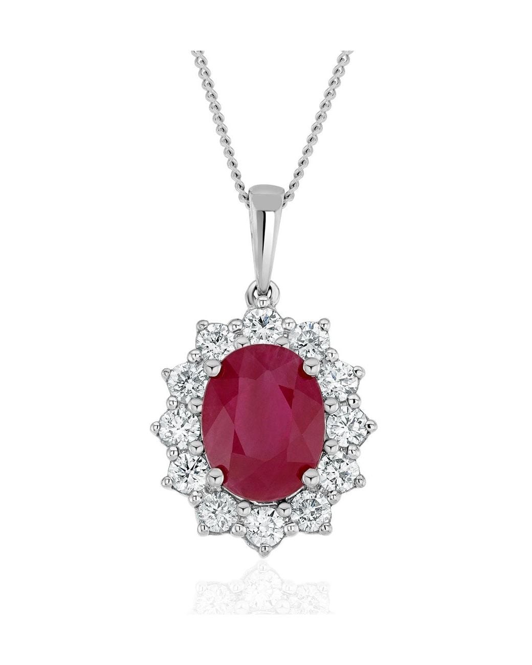 The Diamond Store Pink Ruby And Diamond Cluster Necklace Pendant 9X7Mm