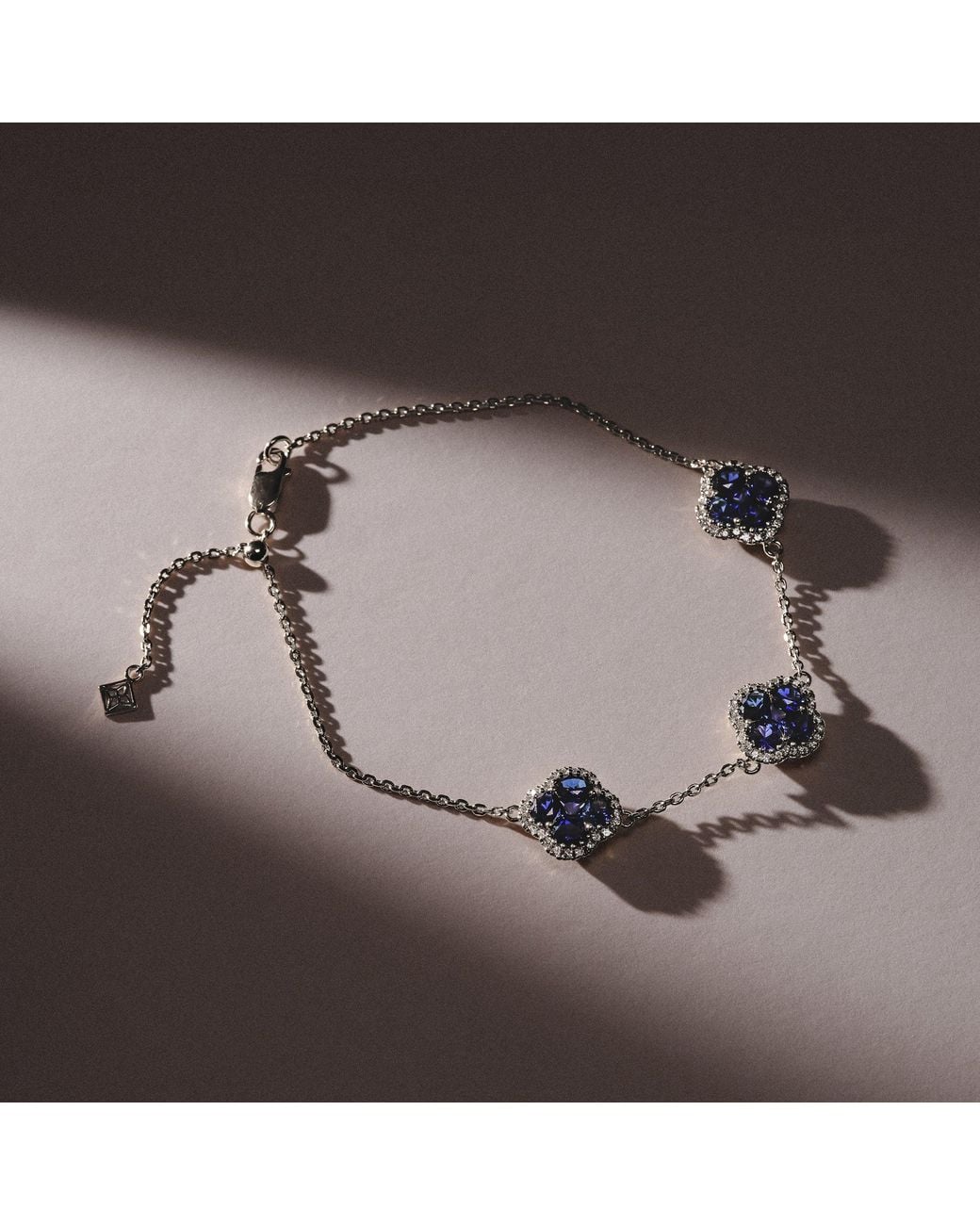 The Diamond Store Blue Alegria 3.00Ct Lab Sapphire 3 Clover Halo Bracelet