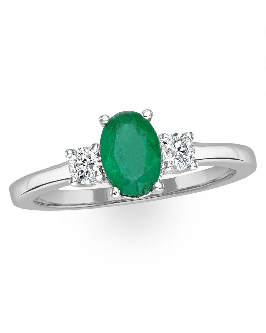 The Diamond Store Green Emerald 0.75Ct And Diamond 18K Ring N4316Y