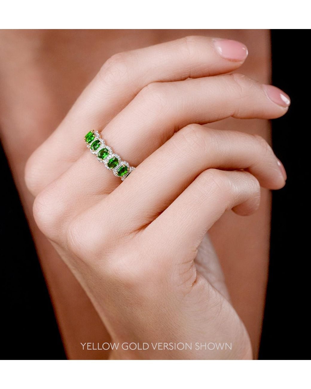 The Diamond Store Green Emerald And Diamond Halo Eternity Ring 18Kw Asteria Collection
