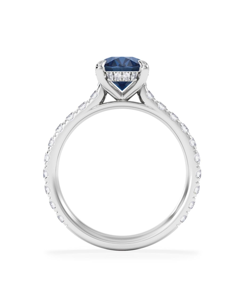 The Diamond Store Blue Amora Gem 2.00Ct Oval Cut Lab Sapphire Hidden Halo Engagement Ring With Side Stones