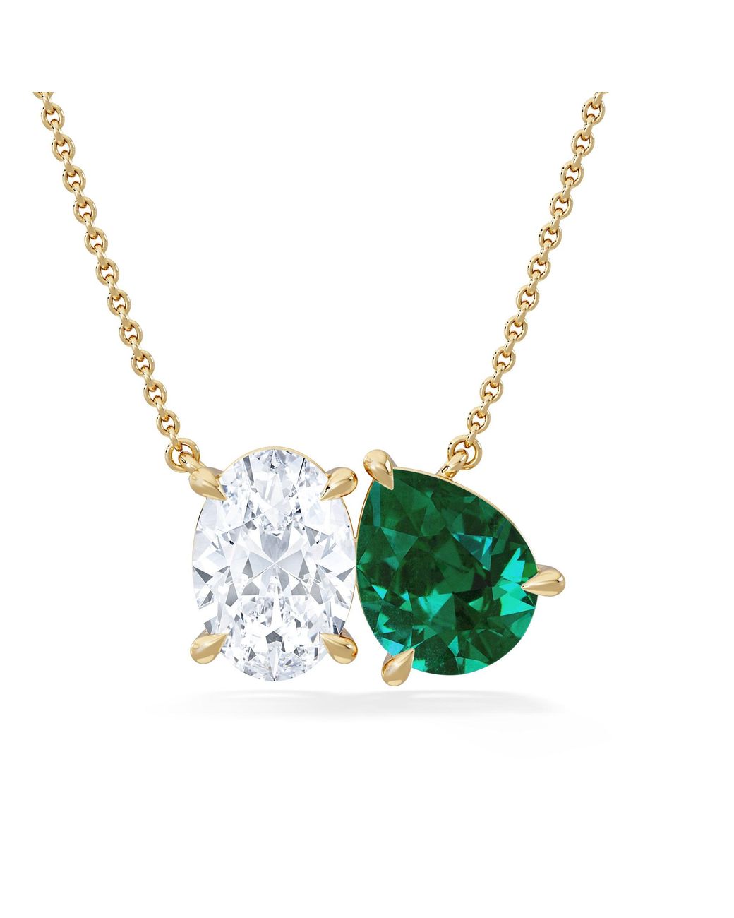 The Diamond Store Green Toi Et Moi 1.50Ct Oval Lab Diamond And 2.50Ct Pear Lab Emerald Necklace