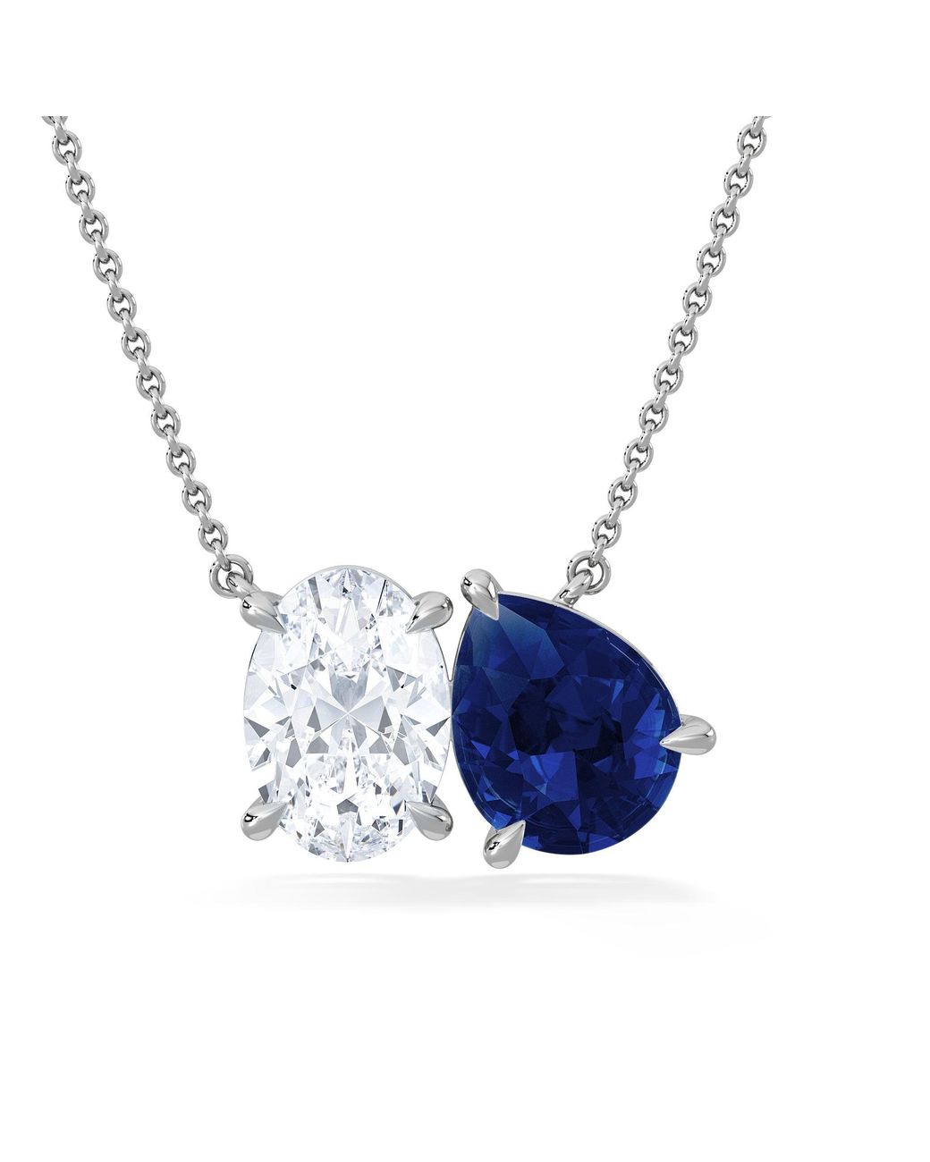 The Diamond Store Blue Toi Et Moi 1.50Ct Oval Lab Diamond And 2.50Ct Pear Lab Sapphire Necklace