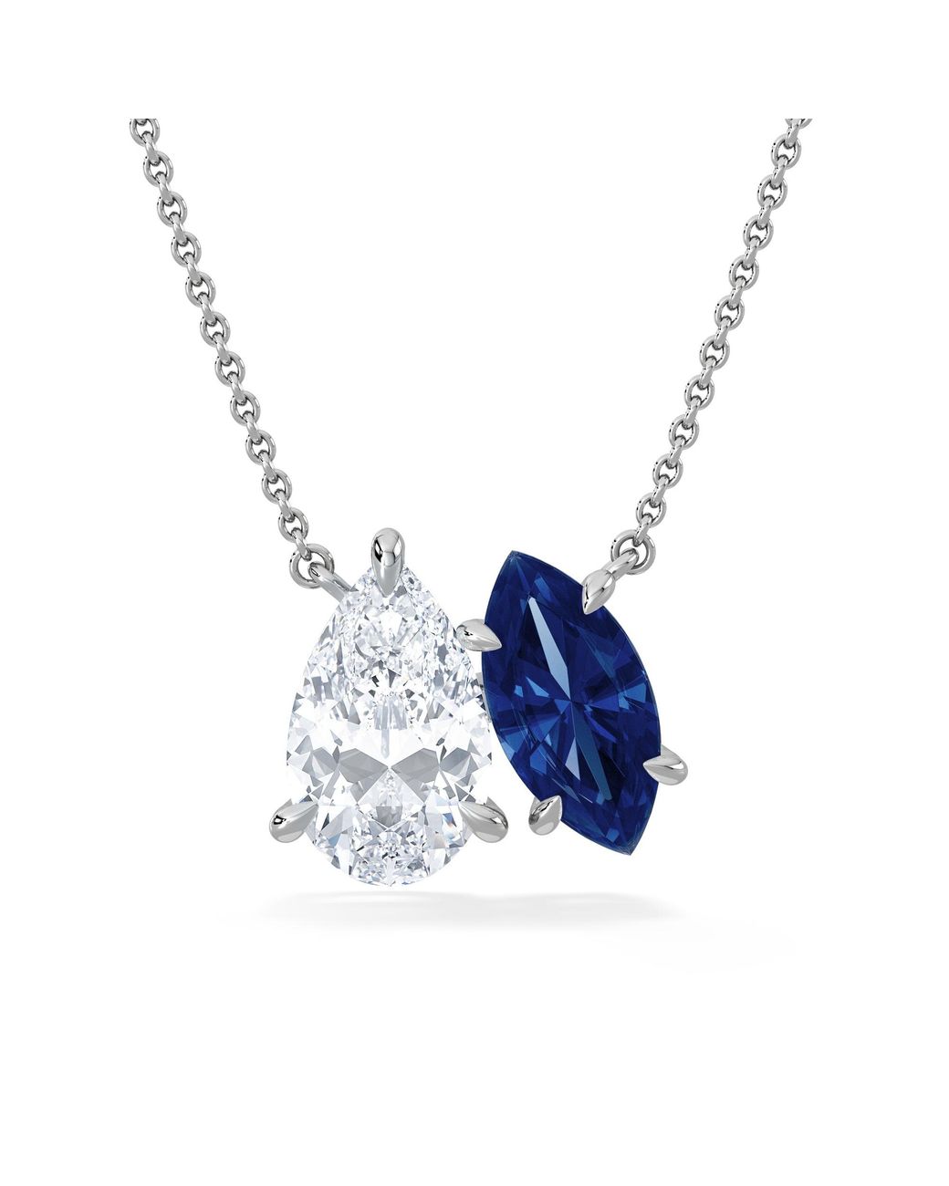 The Diamond Store Blue Toi Et Moi 1.50Ct Pear Lab Diamond And 1.30Ct Marquise Lab Sapphire Necklace