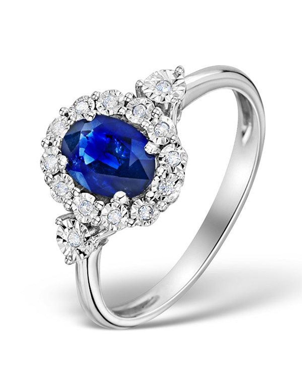 The Diamond Store Metallic Sapphire 7 X 5Mm And Diamond 9K Ring