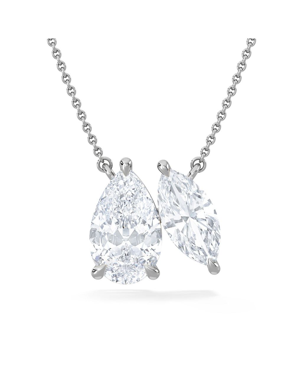 The Diamond Store Metallic Toi Et Moi 3.00Ct Pear And Marquise Cut Lab Diamond 2 Stone Necklace