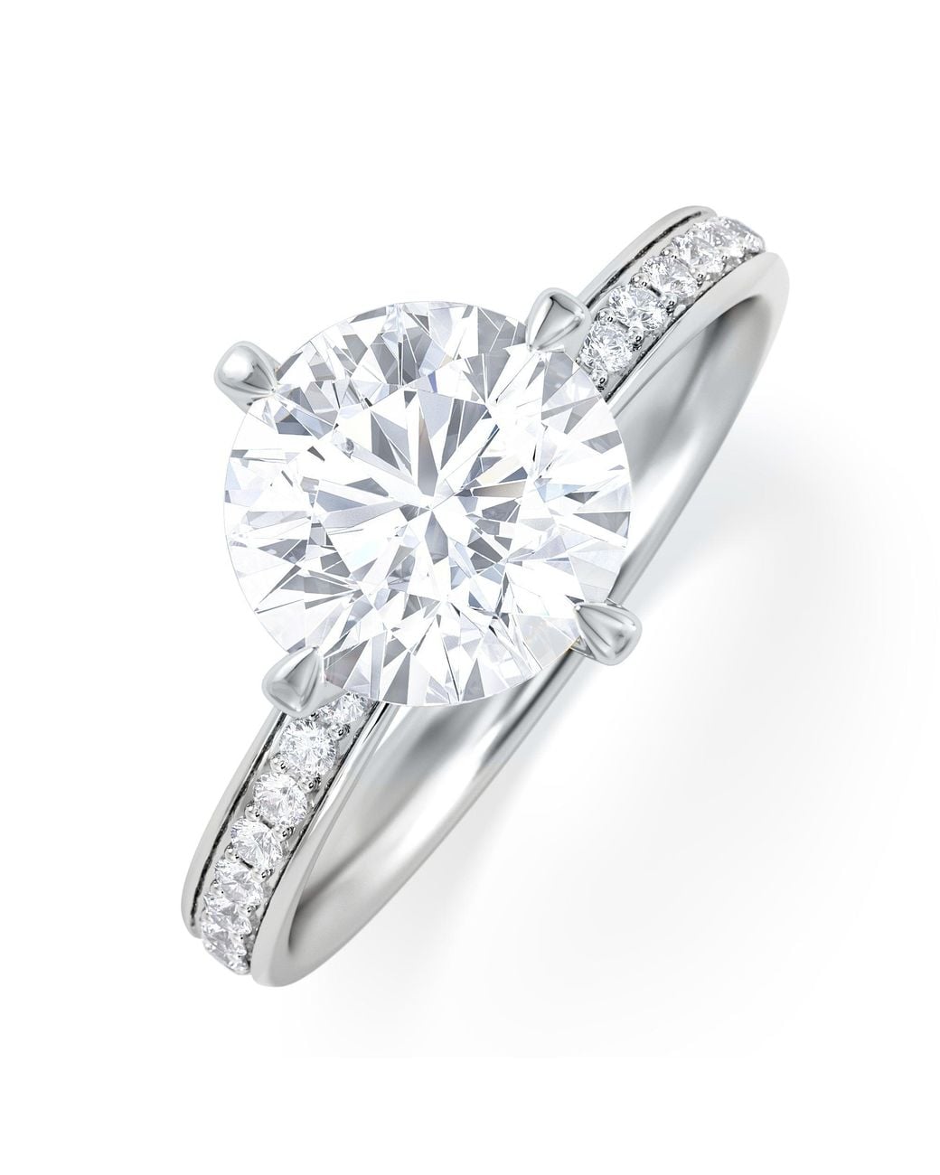 The Diamond Store White Origin Twist 2.00Ct Round Cut Lab Diamond Solitaire Engagement Ring With Side Stones