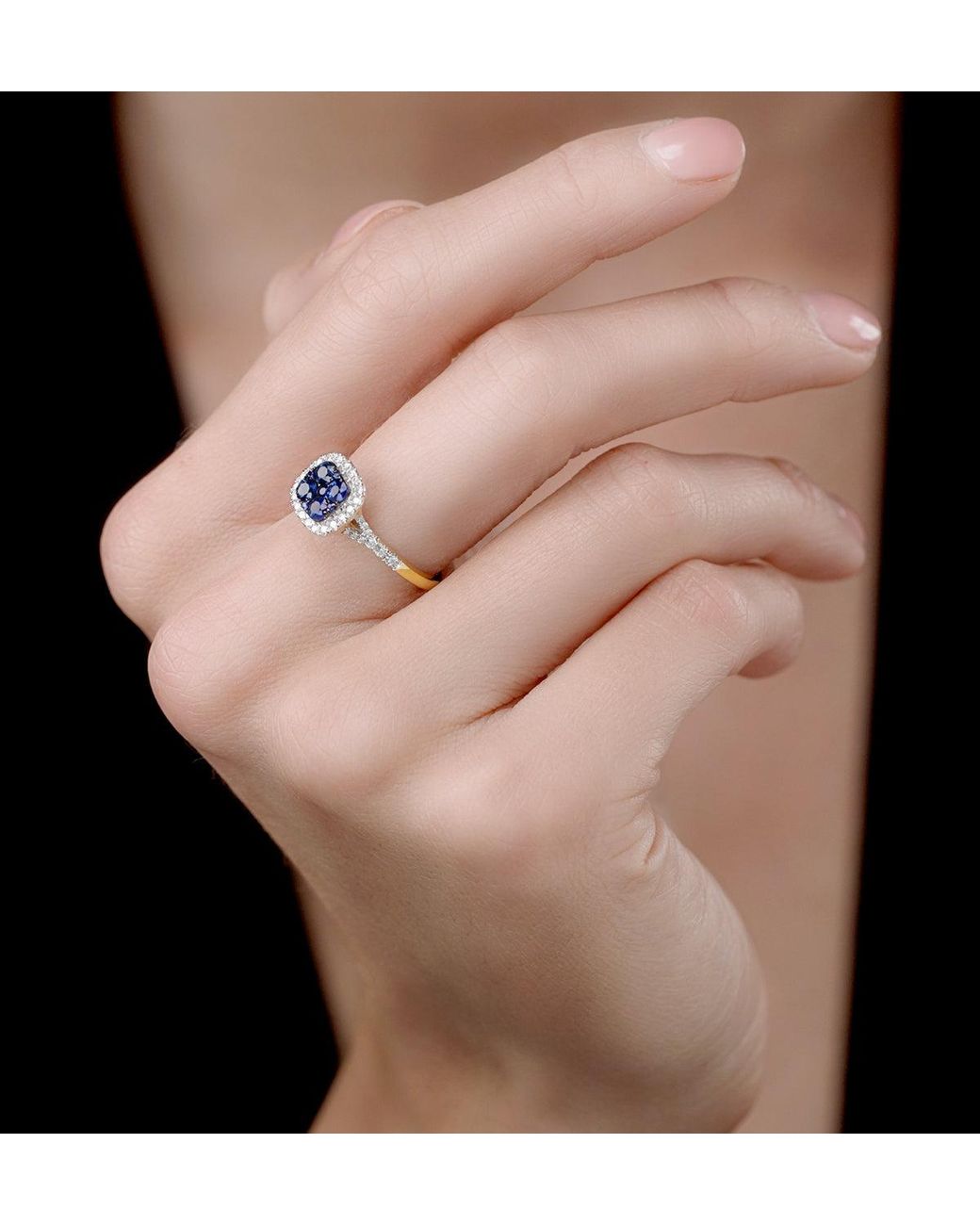 The Diamond Store Blue Sapphire And Diamond Halo Square Ring