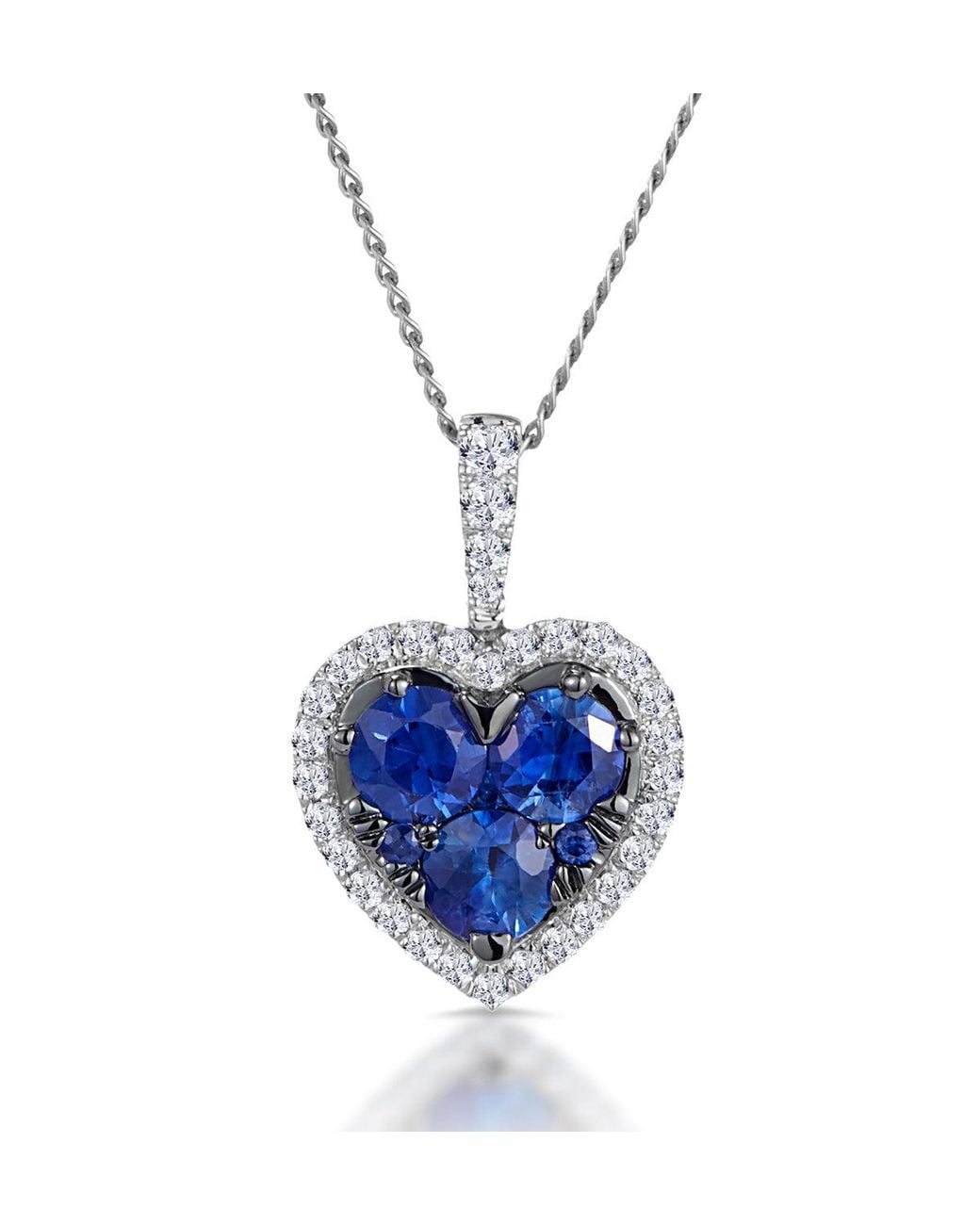 The Diamond Store Blue 0.8 Ct Sapphire & Lab Grown Diamond Heart Pendant Necklace